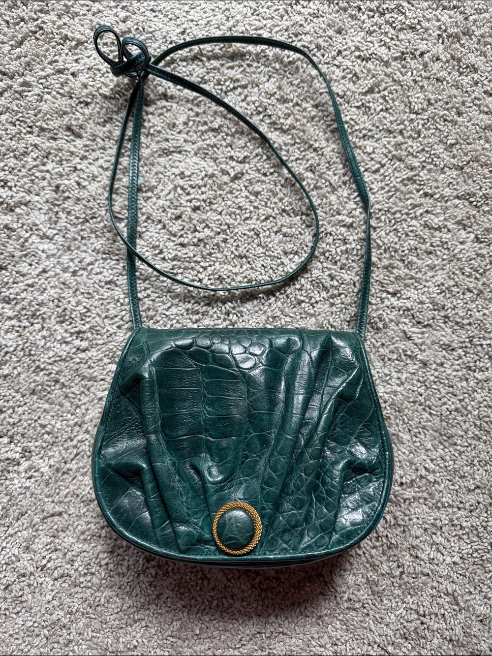 Sharif Dark Green Croc-Embossed Leather Crossbody with Gold Accent